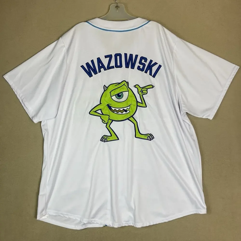 Disney Monster Inc‎ Jersey Mens XXL White Wazowski Embroidered Graphic Button Up